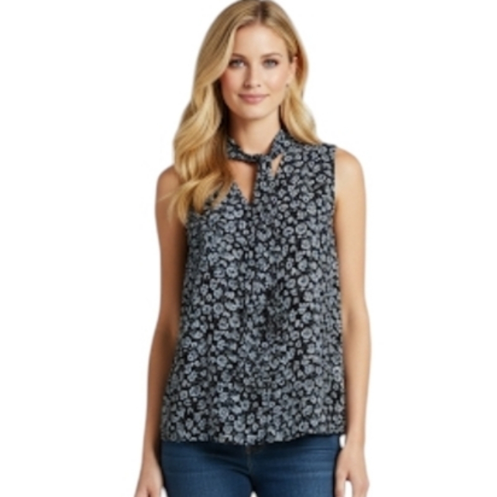 Elle Sleeveless Floral Built In Scarf Neck Top